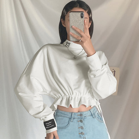 Letter-print slim high-neck tunic sweatshirt - ROUTINE FASHION
